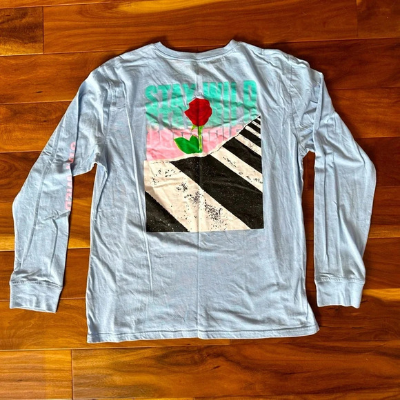 Brooklyn Cloth Light Blue Stay Wild Rose Graphic Long Sleeve size XL - Picture 1 of 5